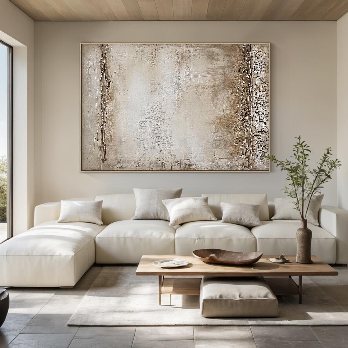 Beige Abstract Oil Painting, Wabi Sabi Art Print - Image 2