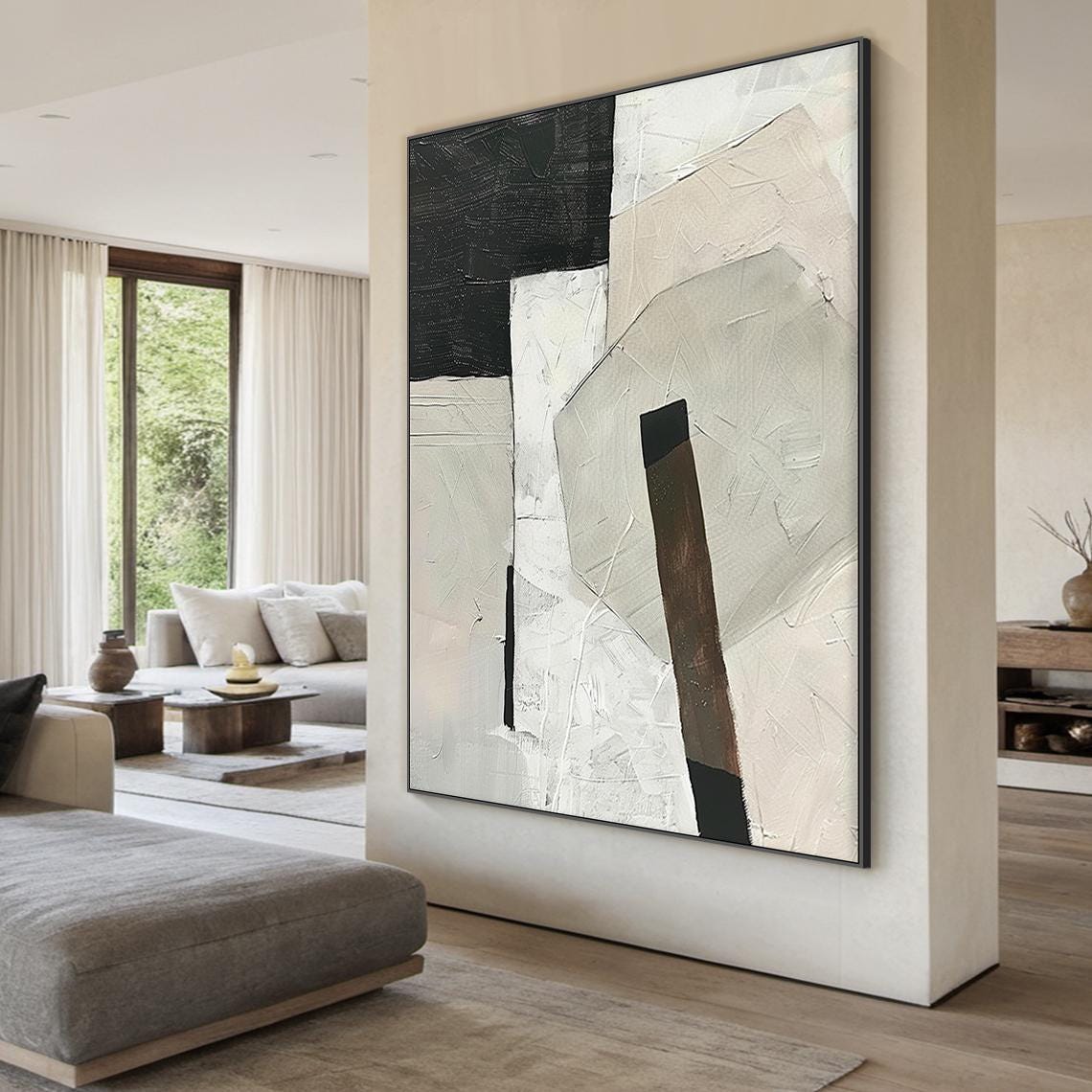 White Beige Black Abstract Blocks Wabi Sabi Minimal Modern Wall Art - Image 5