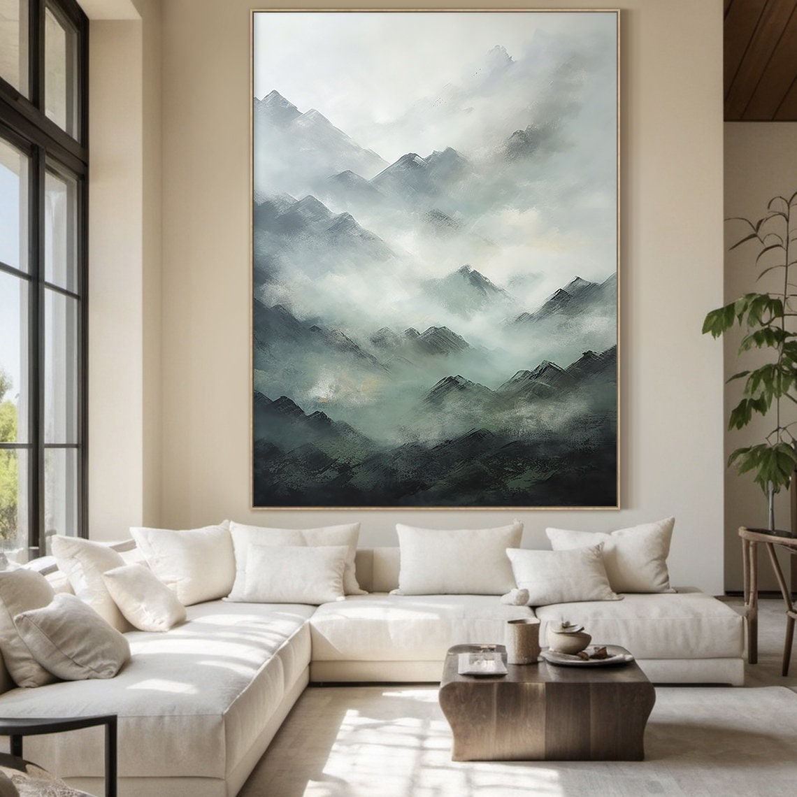 Large Green Abstract Mountains Oil Painting On 3d Textured Mountains Landscape Painting Modern Nature Living Room Wall Art - Image 6