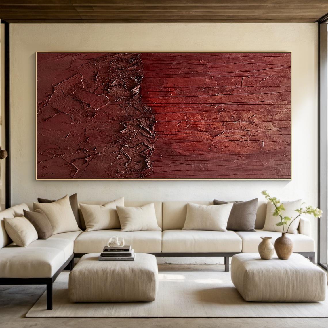 Red Abstract Oil Painting, Modern Living Room Art Print - Image 5