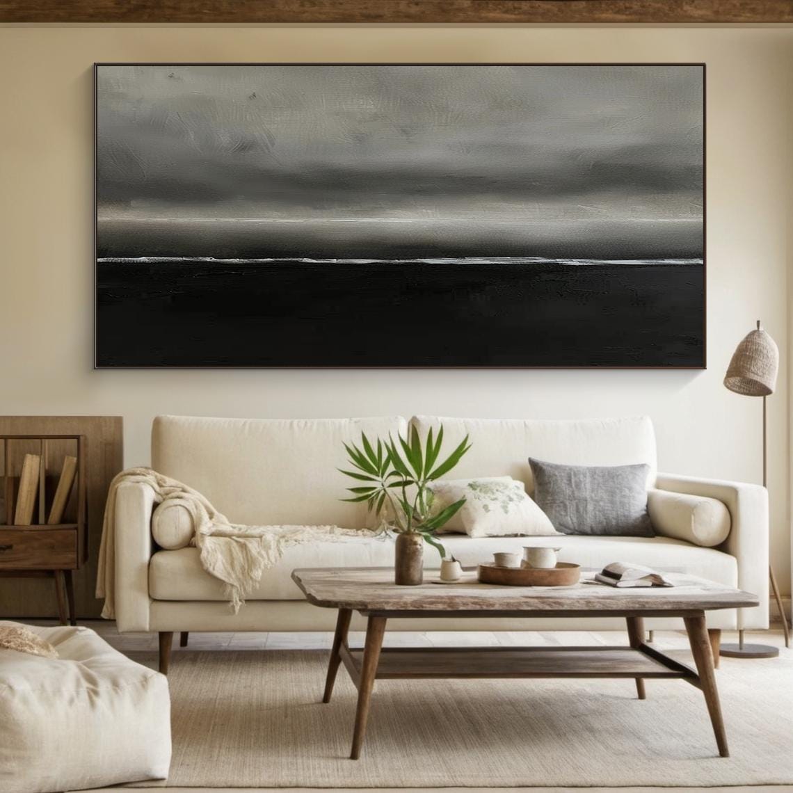Grey Black Gradient Abstract Painting Moody Horizon Modern Wall Art - Image 6