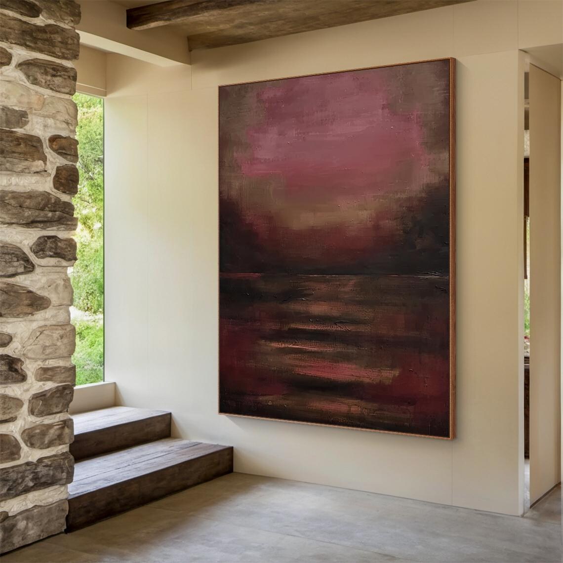 Burgundy Minimalist Texture Painting, Abstract Art Print - Image 3