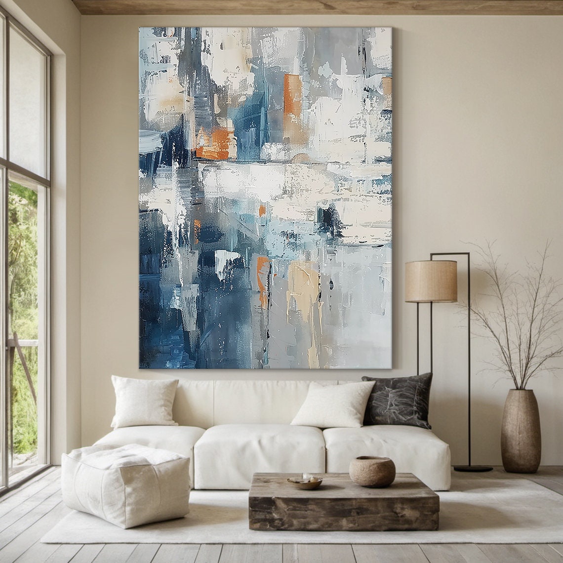 Blue Grey Abstract With Terracotta Blocks Textured Modern Poster - Image 6
