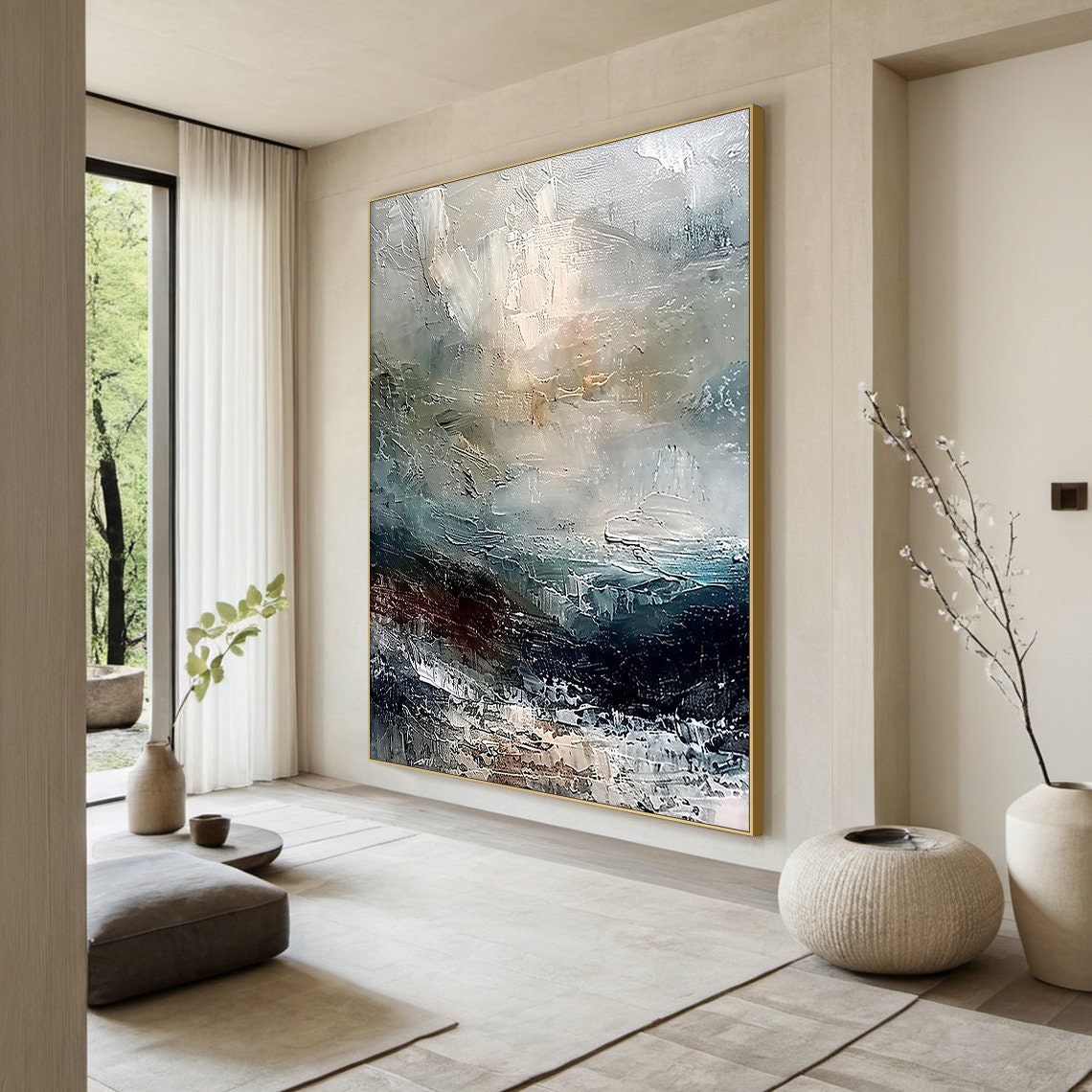 Soft Blue Grey Misty Abstract Gentle Washed Modern Art Poster