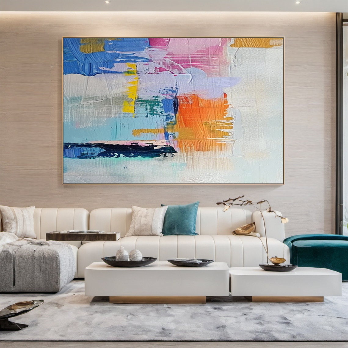 Colorful Abstract Blocks Blue Pink Orange Modern Painted Poster - Image 4