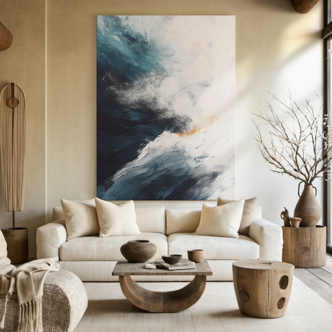 Blue Ocean Wave Abstract Art Print, Living Room Decor - Image 2