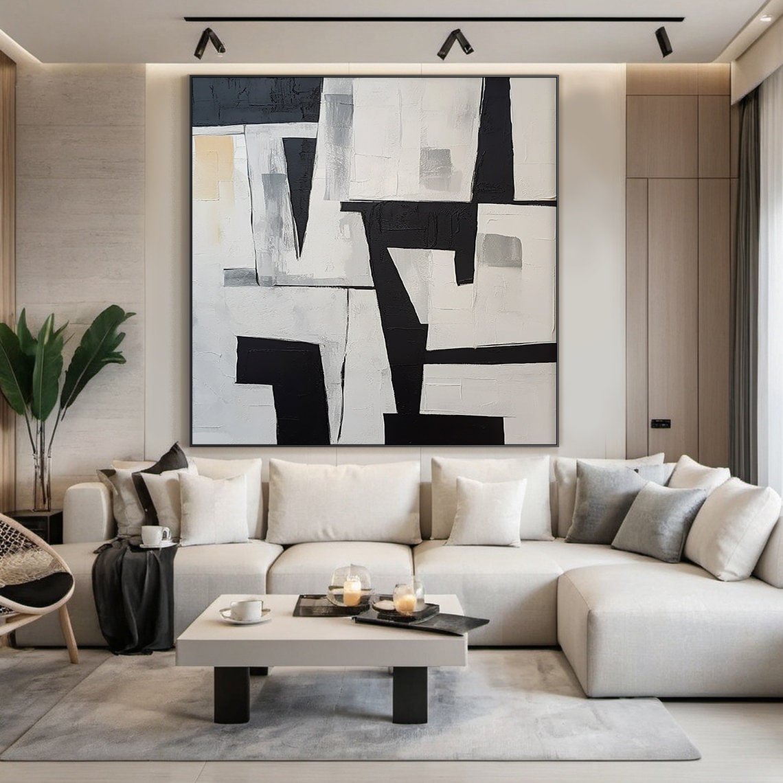 Off White Wabi Sabi Wall Decor Art Large Black Abstract Art Original Black Textured Painting Modern Home Decor - Image 3