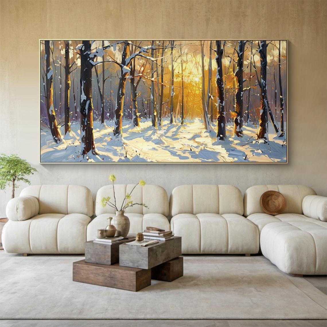 Snowy Winter Forest Golden Sun Painting Landscape Nature Art Poster - Image 4