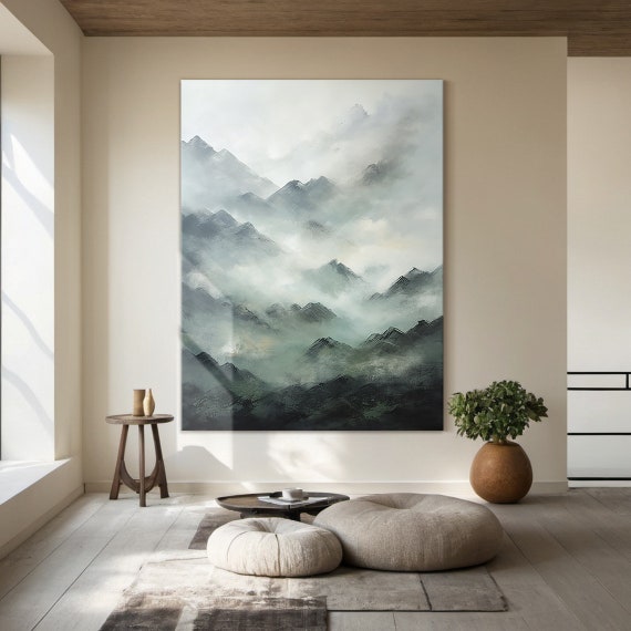 Large Green Abstract Mountains Oil Painting On 3d Textured Mountains Landscape Painting Modern Nature Living Room Wall Art