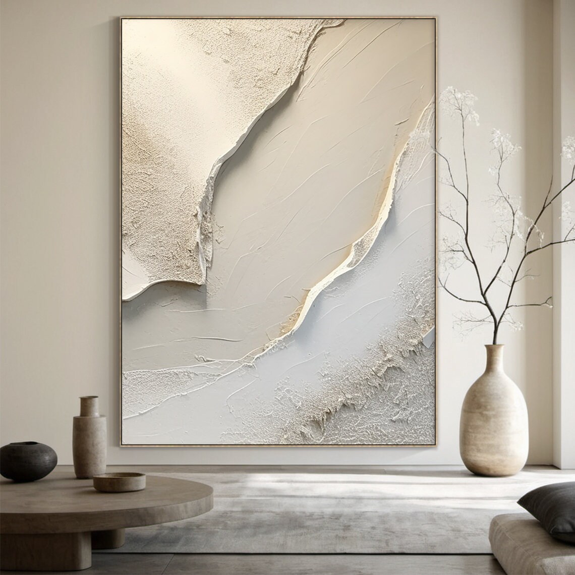 White Abstract Painting, Beige Minimalist Art Print - Image 2
