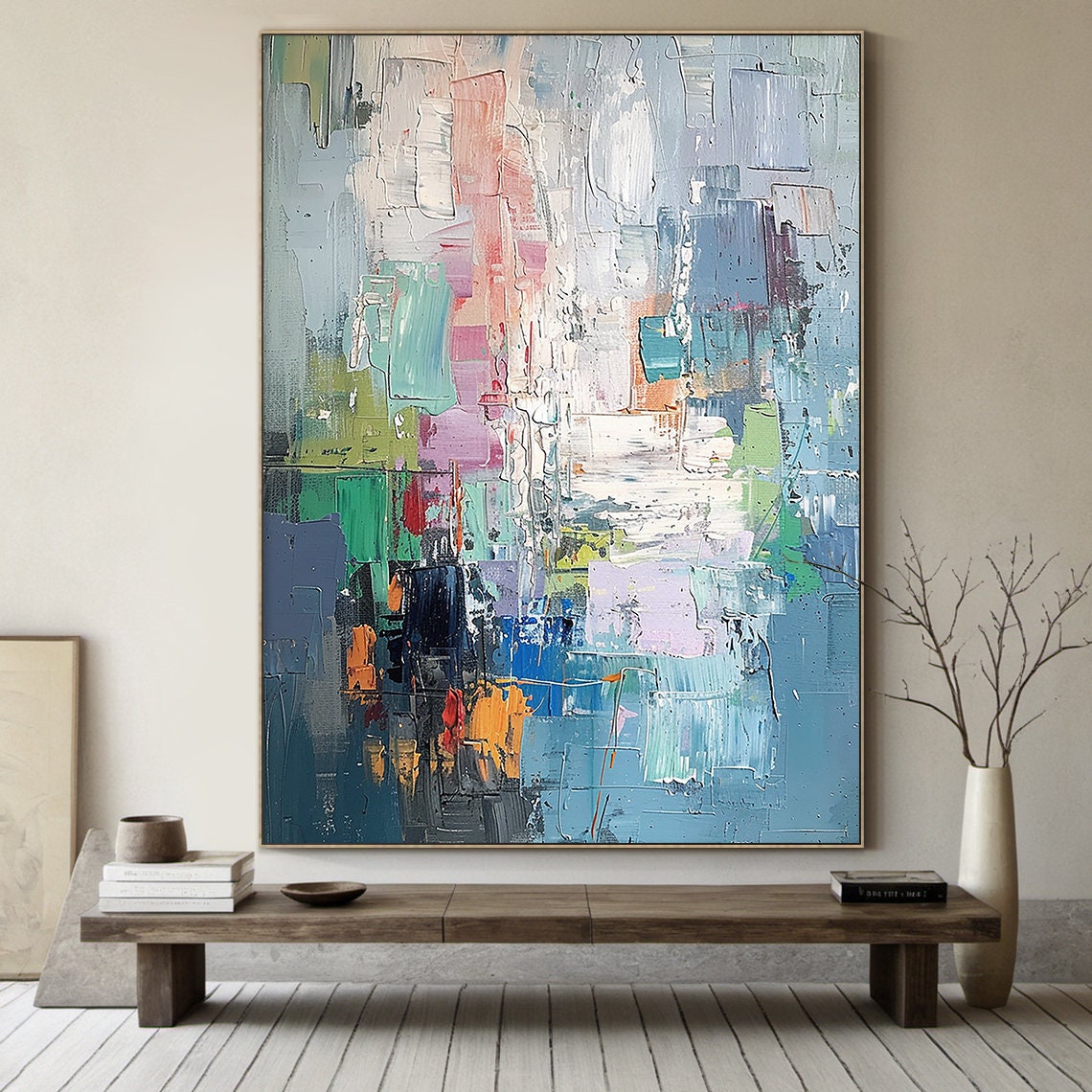 Colorful Palette Knife Abstract Blocks Modern Textured Art Poster