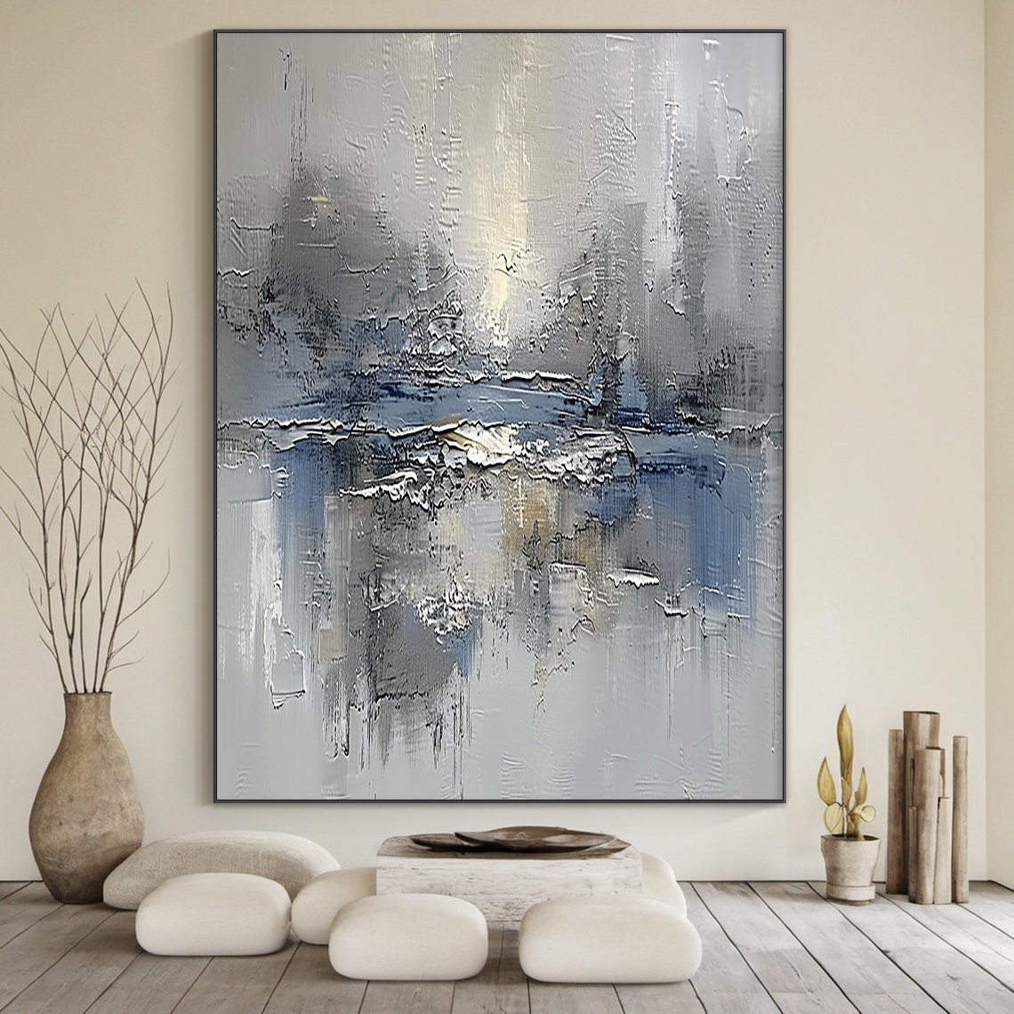 Blue Grey Stormy Abstract Textured Modern Living Room Art Poster - Image 6