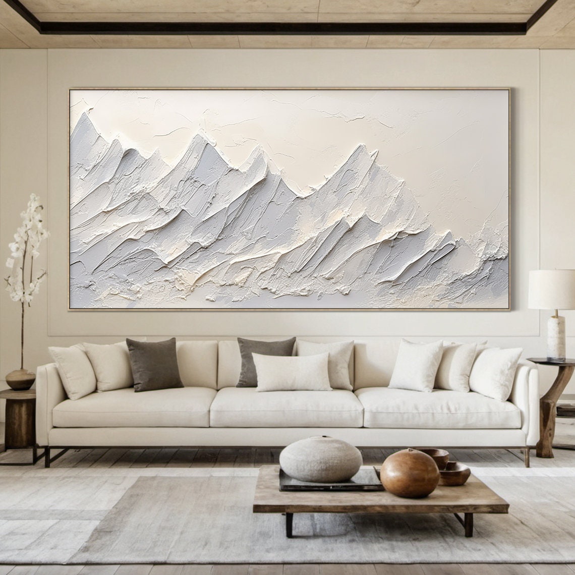 Large Grey And White Abstract Mountains Oil Painting 3d Textured Mountain Landscape Painting Modern Nature Living Room Wall Art - Image 5