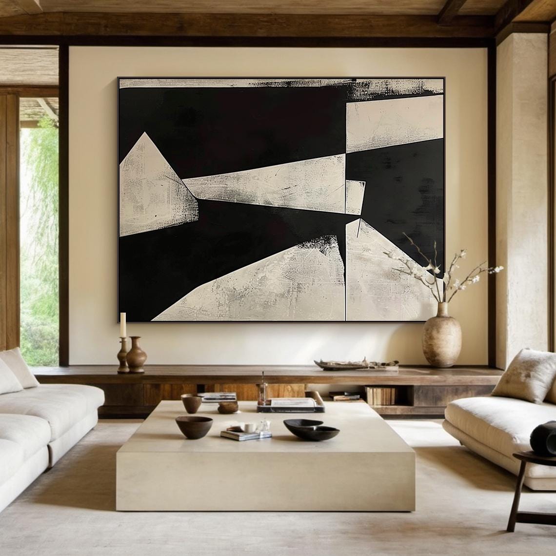 Black White Geometric Abstract Painting Bold Angular Modern Wall Art - Image 6