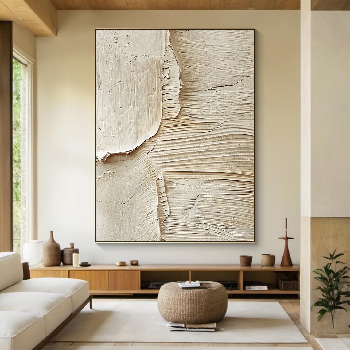 Beige Abstract Painting, Modern Living Room Art Print