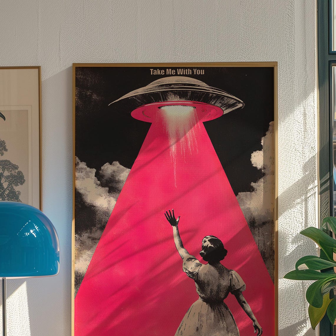 Take Me With You UFO Pink Beam Surreal Sci Fi Abduction Poster