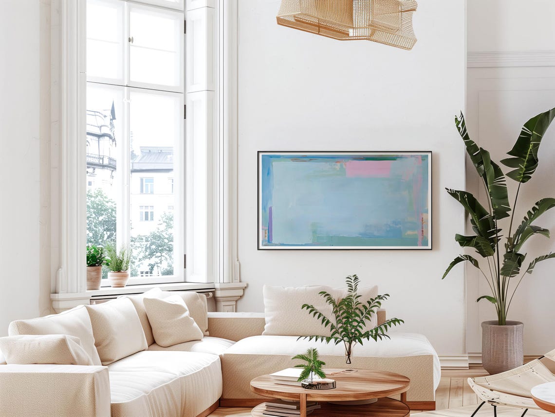 Soft Blue Green Abstract Painting Modern Living Room Wall Art Poster - Image 4