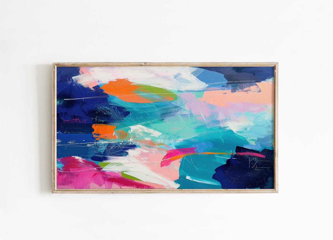 Bold Navy Turquoise And Hot Pink Abstract With Orange Accents Poster