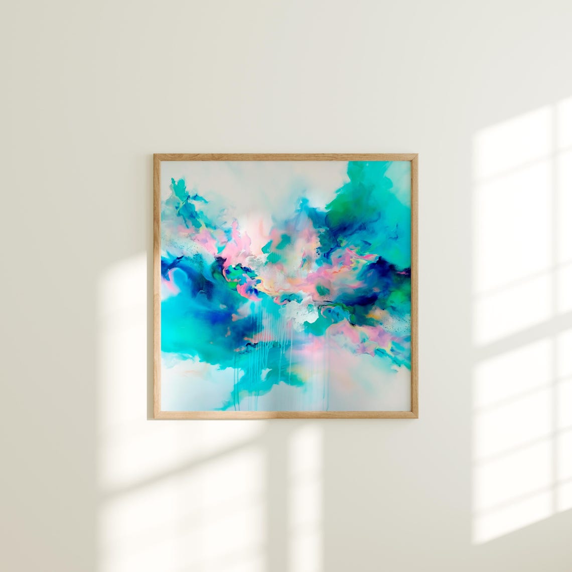 Vivid Turquoise Pink Splash Energetic Abstract Canvas Square Wall Art - Image 5
