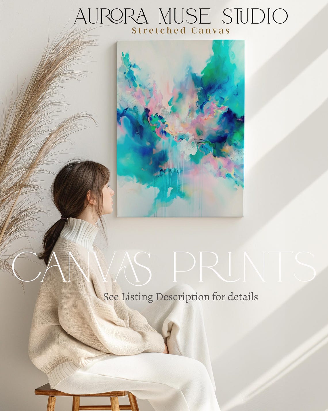 Ink Wash Abstract In Teal Blue Green And Pink With Paint Drips Poster - Image 4