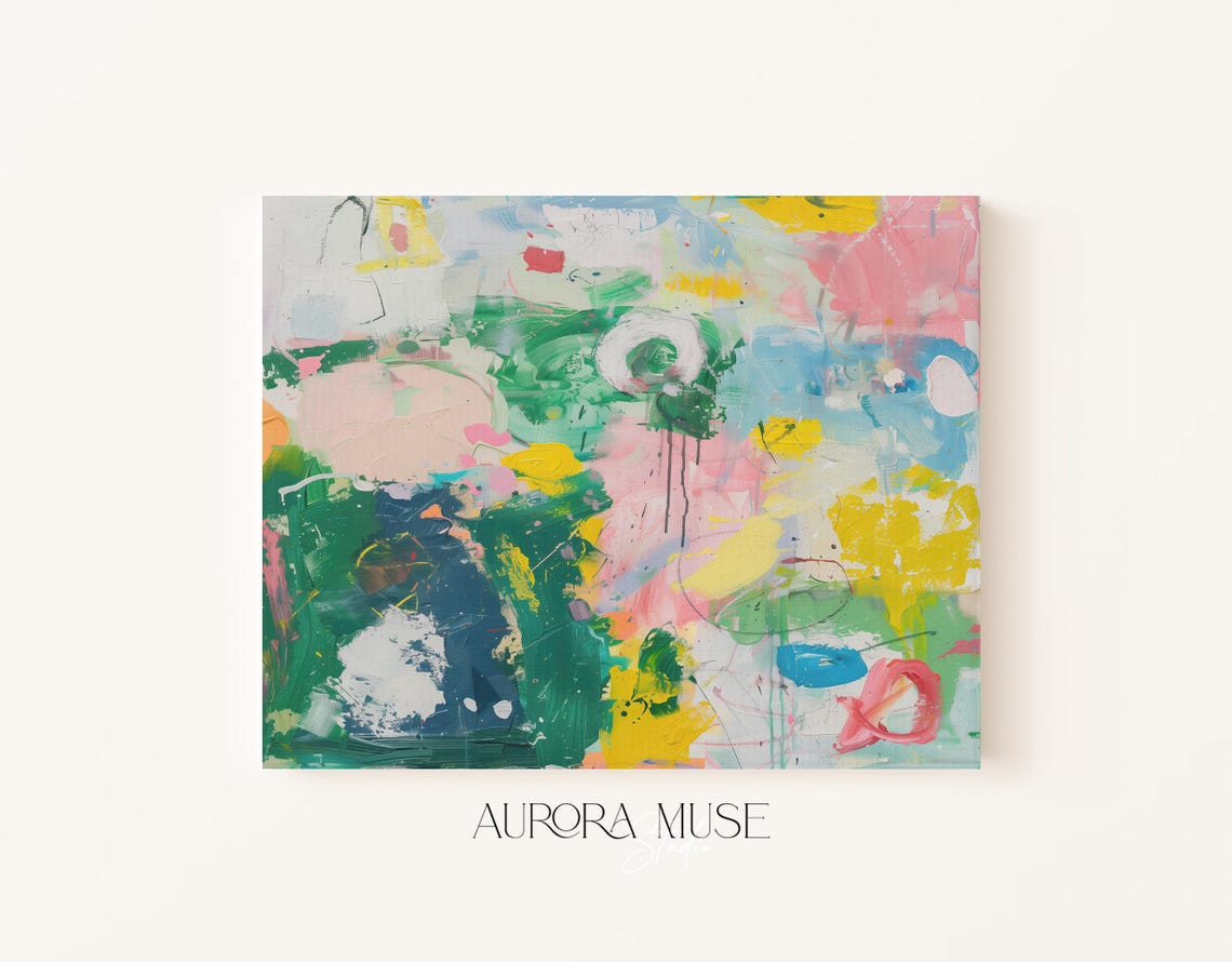 Vibrant Green Pink And Yellow Abstract Brushstrokes Wall Art - Image 5