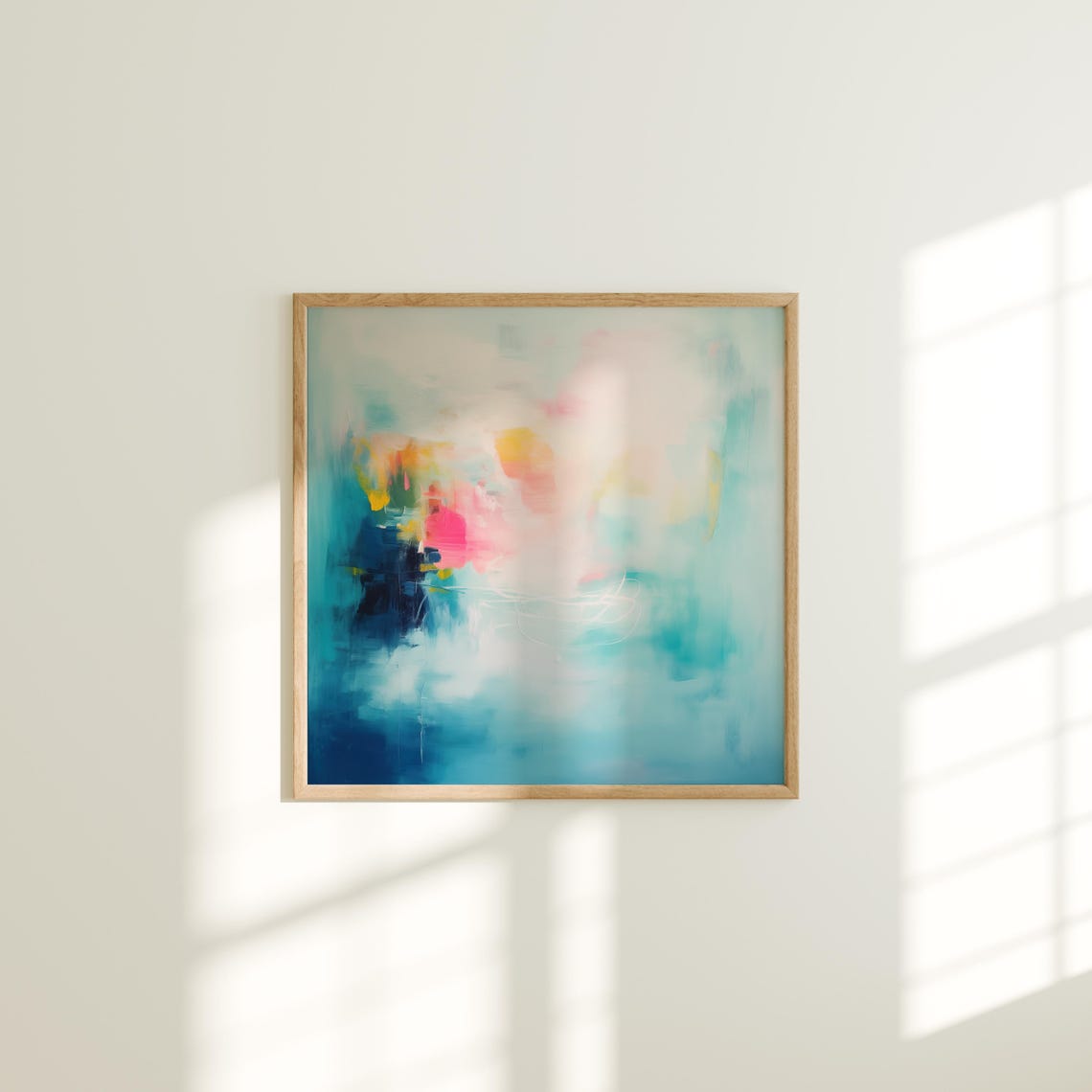 Misty Turquoise Navy Gold Abstract Dreamy Modern Square Wall Poster