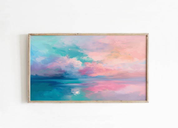 Abstract Frame Tv Art Art For Frame Tv Summer Abstract Oil Painting Pink Cloud Abstract Art 018