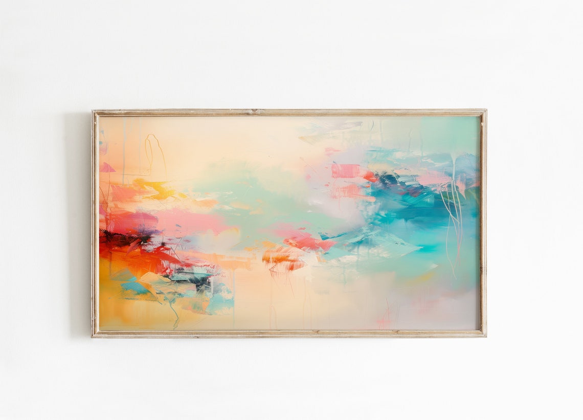 Warm Orange Pink Abstract Painting With Turquoise Accents Art Poster
