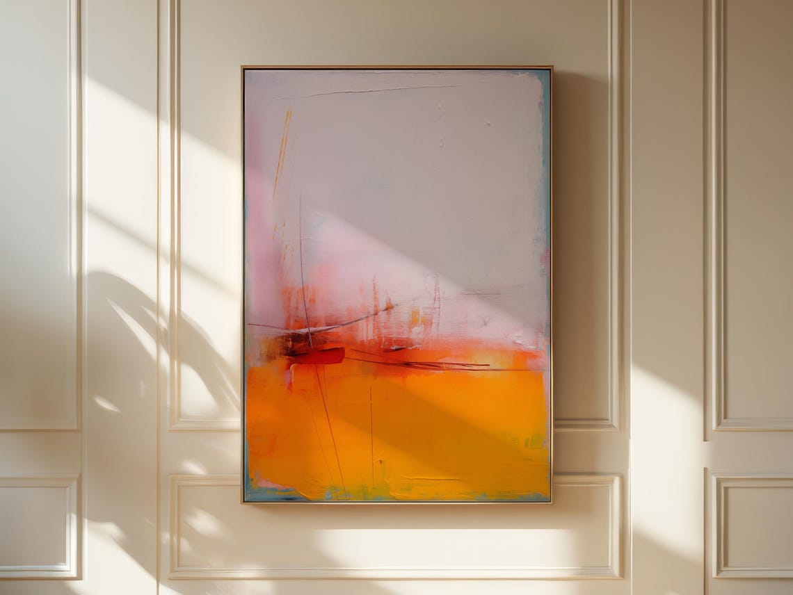 Pale Pink Haze And Vivid Orange Vertical Abstract Sunset Glow Poster - Image 3