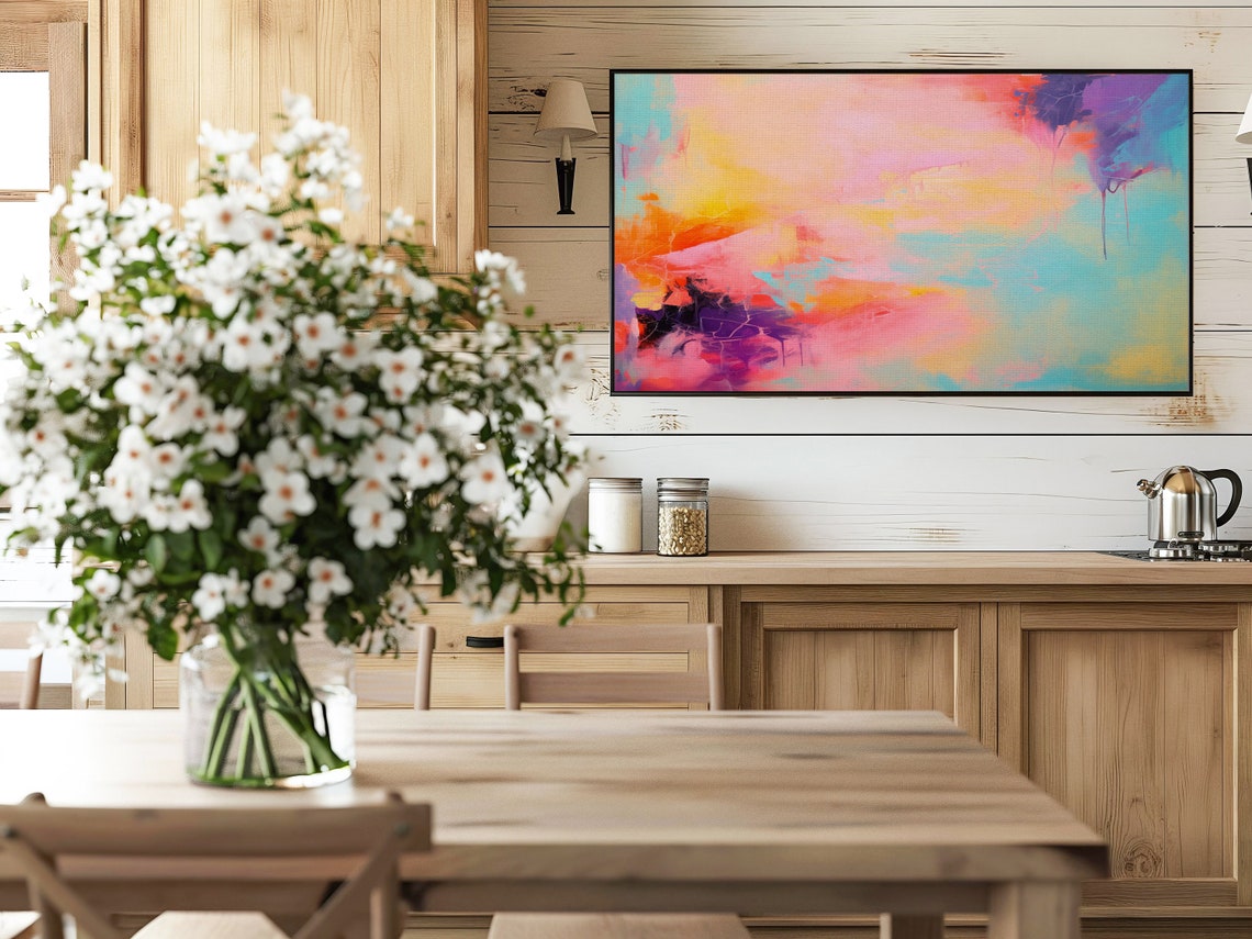 Dreamy Pink Orange Abstract Painting With Turquoise Flow Art Poster - Image 3