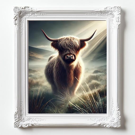 Highland Cow Canvas Print Farmhouse Wall Art Rustic Decor Cute Framed For Home Or Office