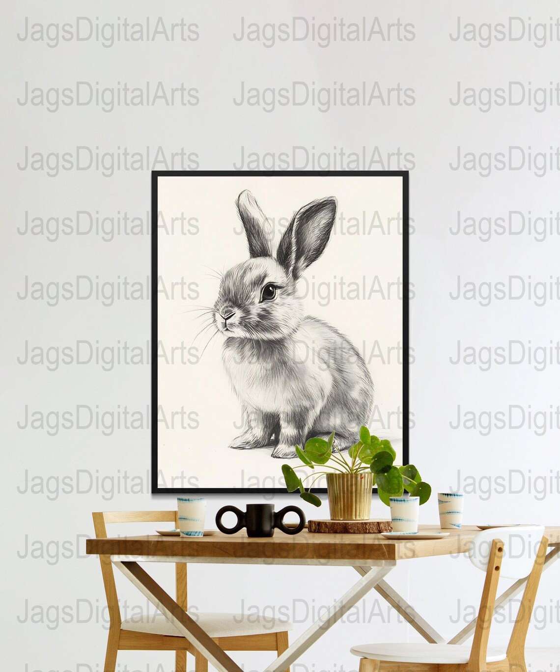 Vintage Rabbit Pencil Sketch Bunny Sepia Nursery Animal Art Poster - Image 4