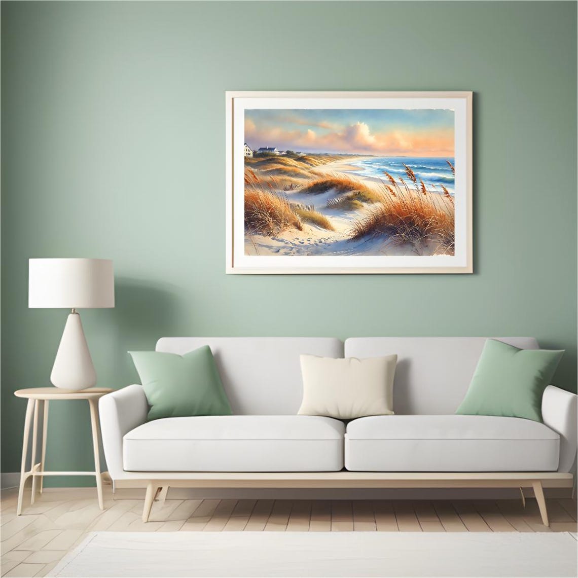 Coastal Beach Dunes Watercolor Ocean Sunrise Seaside Landscape Poster - Image 2