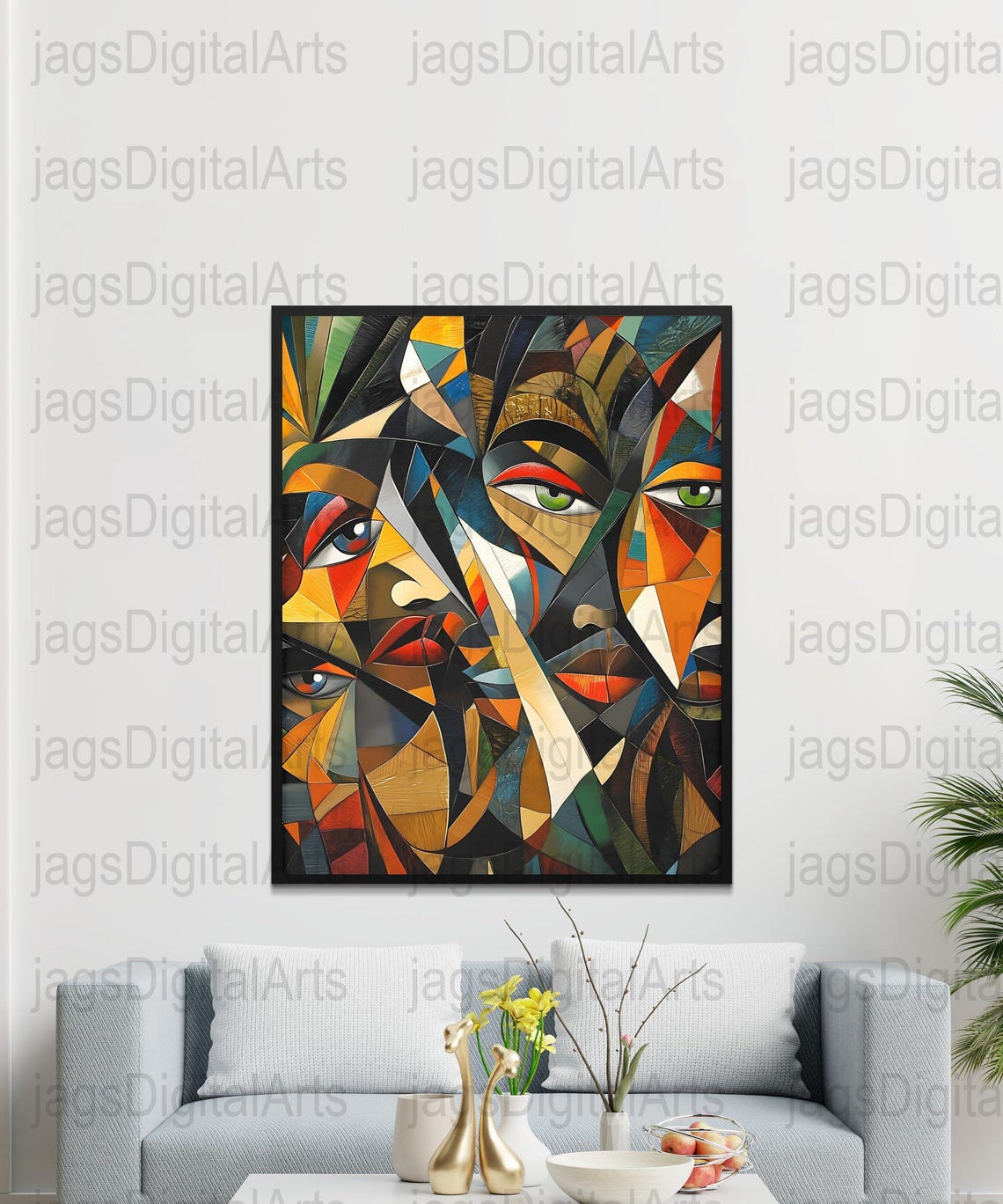 Cubist Geometric Faces Bold Color Mosaic Abstract Composition Poster - Image 3