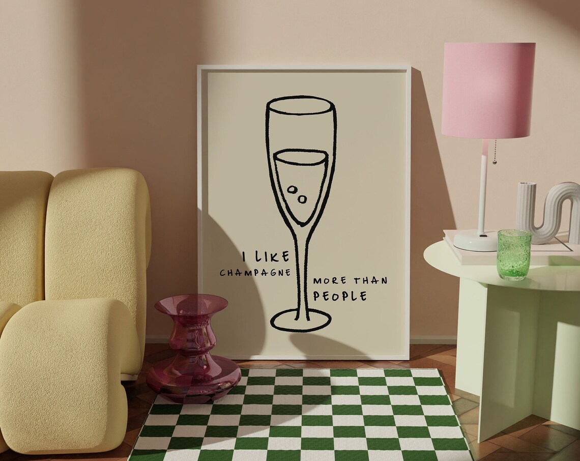 Humorous Champagne Saying Art Print, Bar Decor
