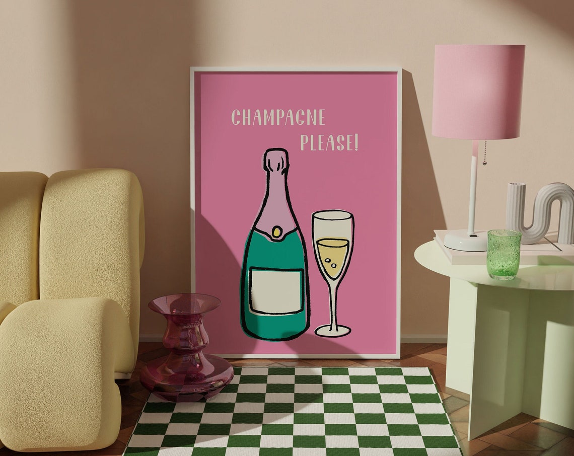 Humorous Saying Champagne Print Drinks Poster Bar Wall Decor Kitchen Wall Art Funny Champagne Poster Art Prints