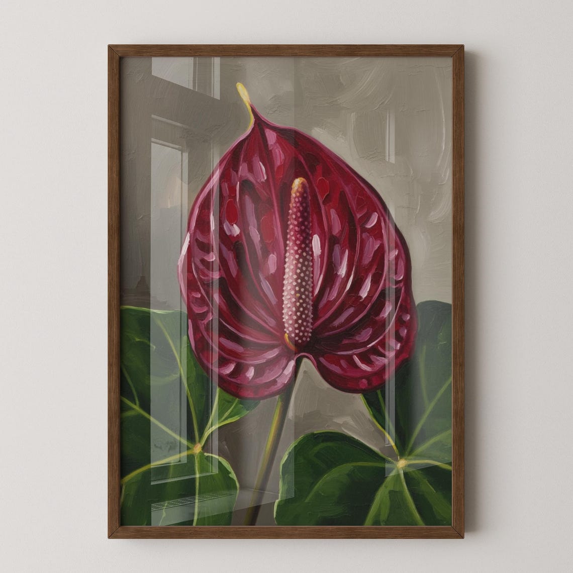 Burgundy Anthurium Painterly Botanical Flower Fine Art Print