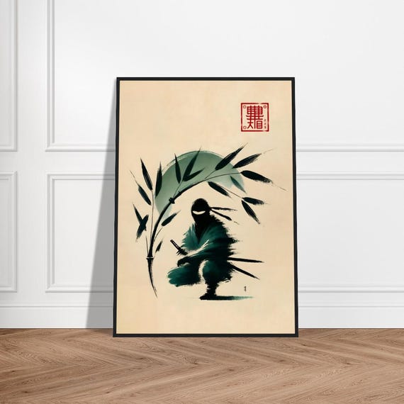 Japanese Ninja Art Poster Minimalist Wall Decor Museumquality Matte Paper Framed Zen Warrior Print