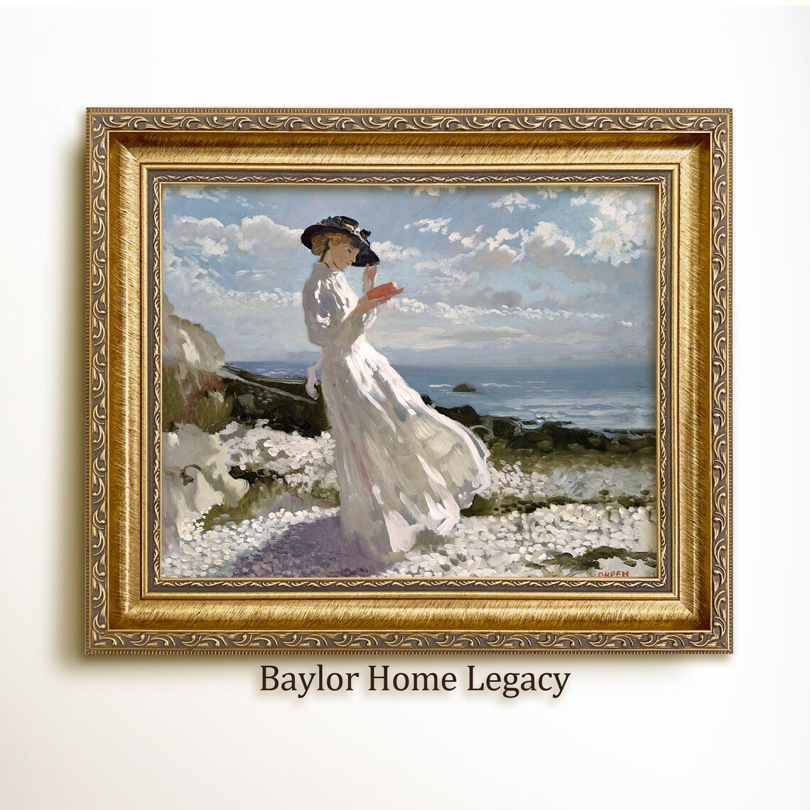 Lady Reading on the Beach, Vintage Portrait Art Print
