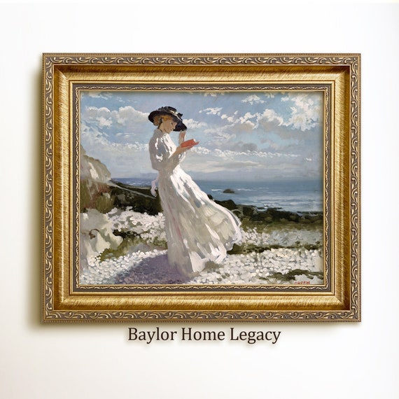Lady Reading on the Beach, Vintage Portrait Art Print