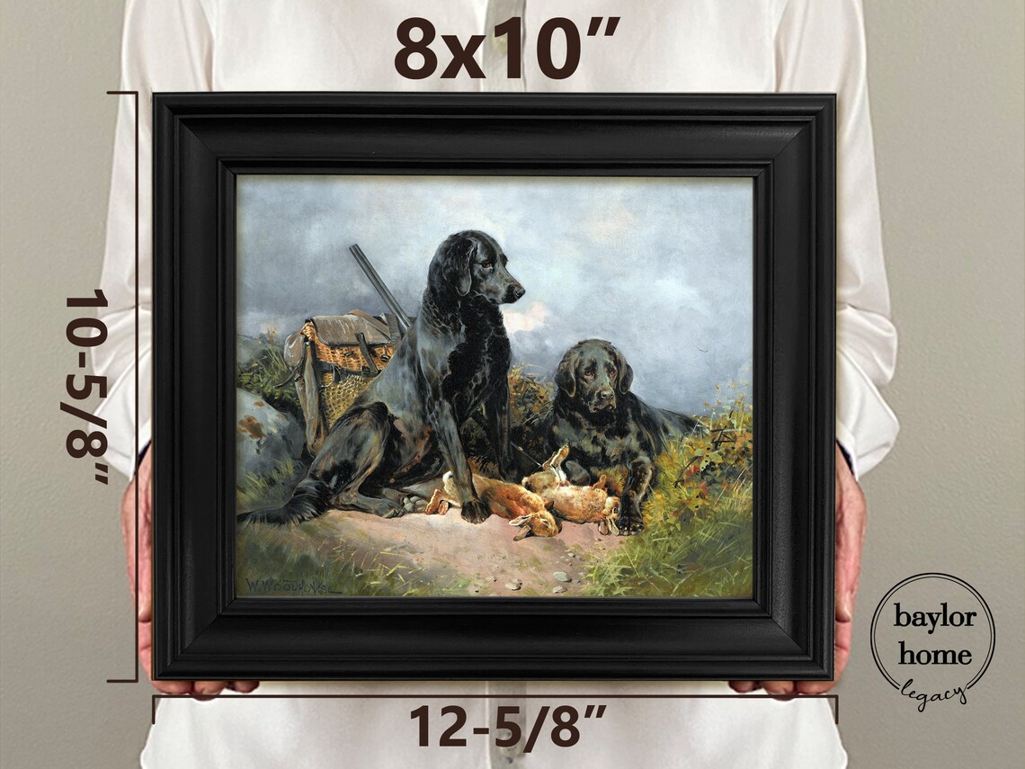Pair Of Black Gun Dogs With Game Hunting Vintage Oil Painting Poster - Image 4
