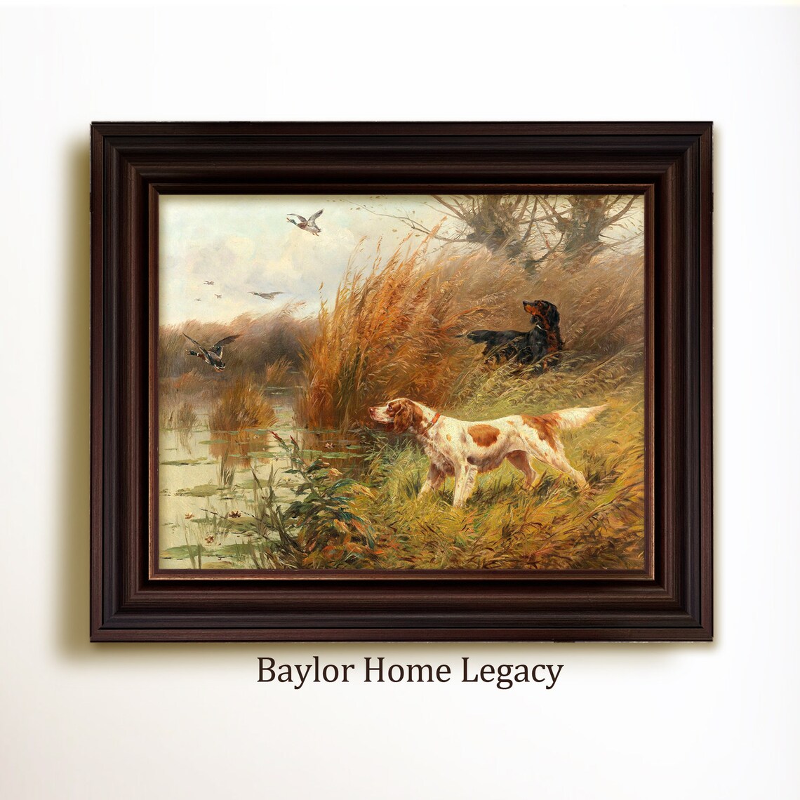 Pair Of Pointers Hunting Ducks, Vintage Bird Dog Art Print