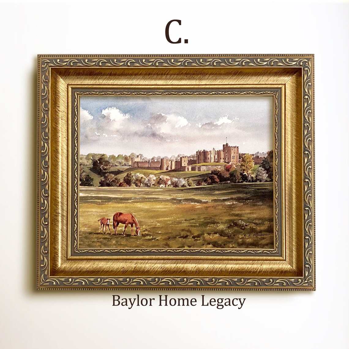 Alnwick Castle and Horses Watercolor Art Print - Image 3