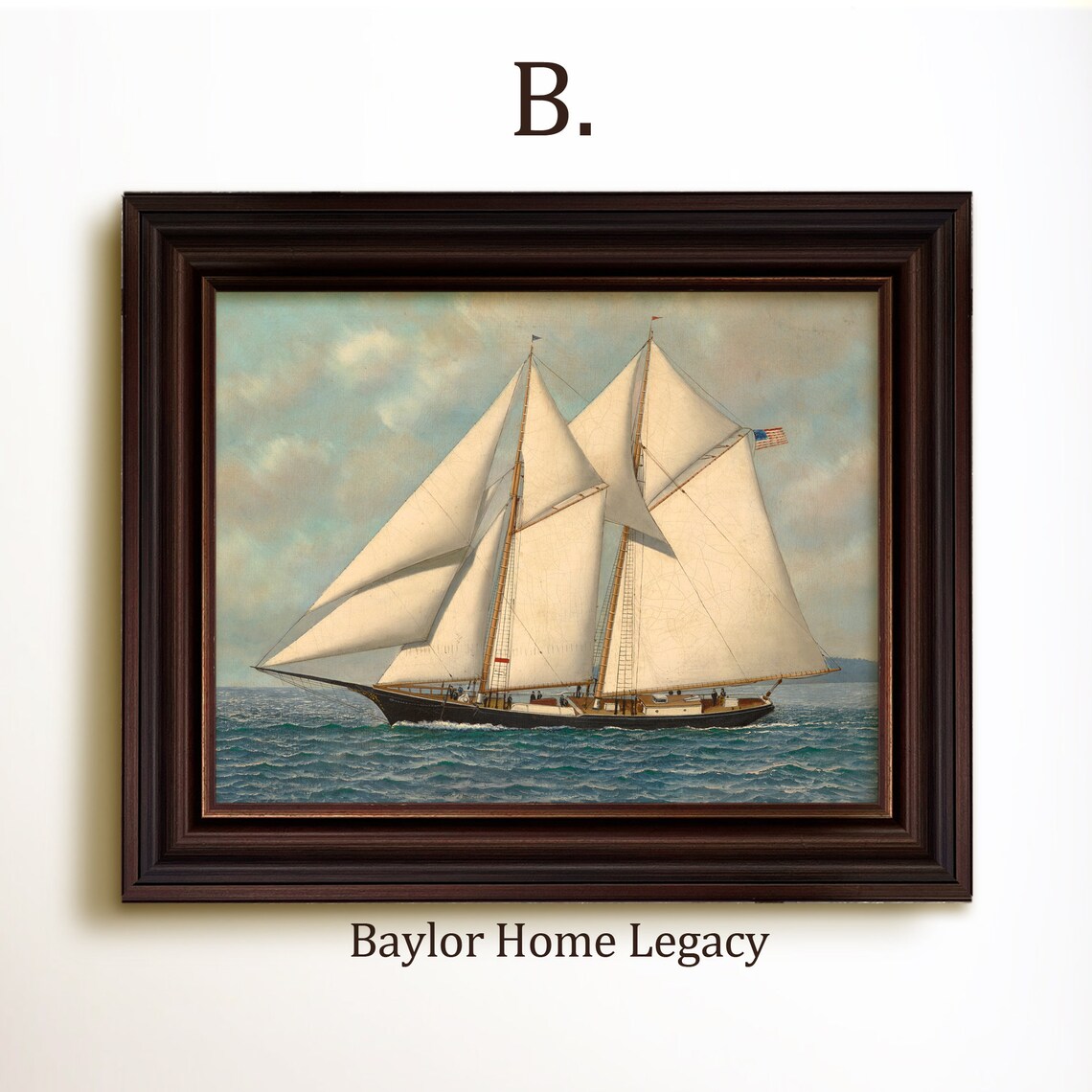 Double-Masted Schooner, Vintage Nautical Art Print - Image 4