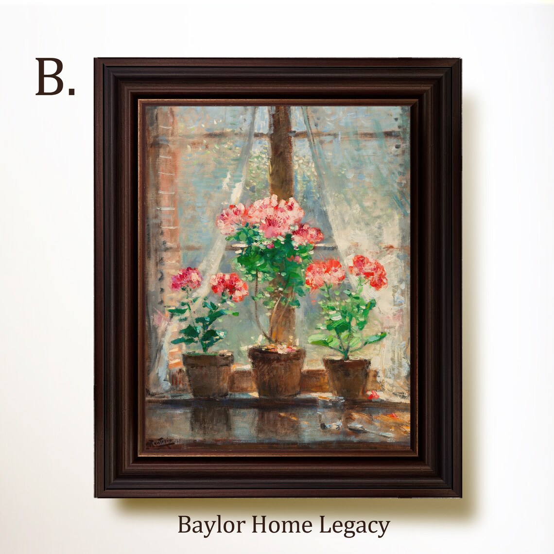 Vintage Geraniums In A Window Oil Painting Art Print - Image 4