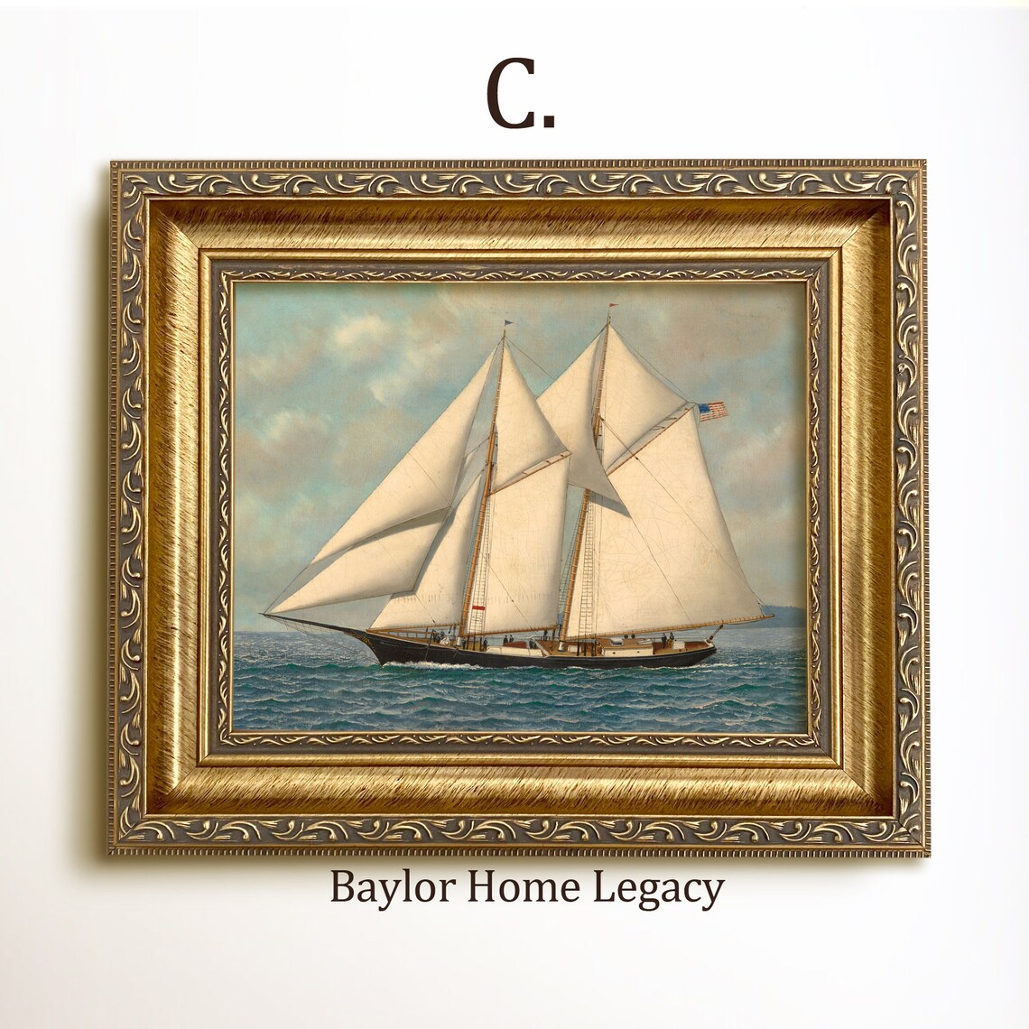 Double-Masted Schooner, Vintage Nautical Art Print - Image 3