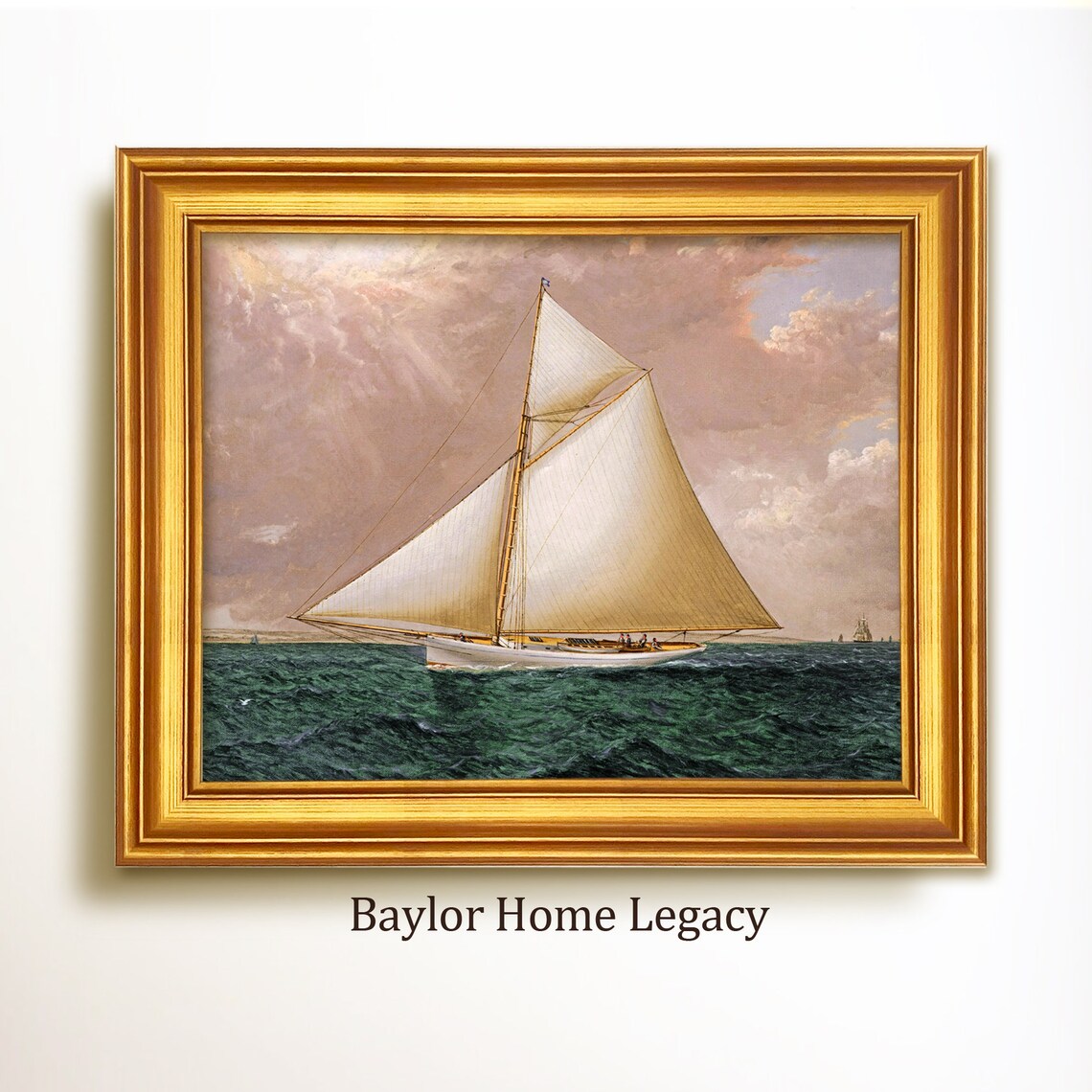 Sailboat Under Stormy Sky, Vintage Nautical Art Print