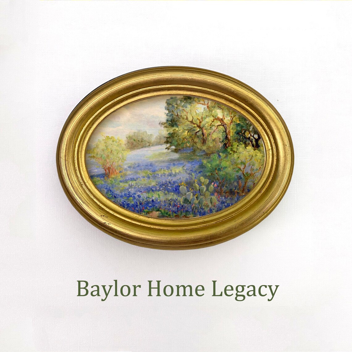 Texas Bluebonnets Oval Art Print, Antique Oil Style
