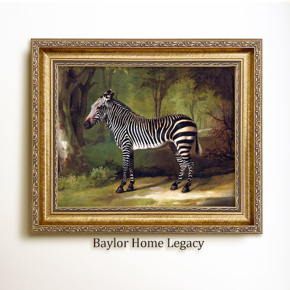 Zebra Oil Painting Print, Wooded Wildlife Landscape