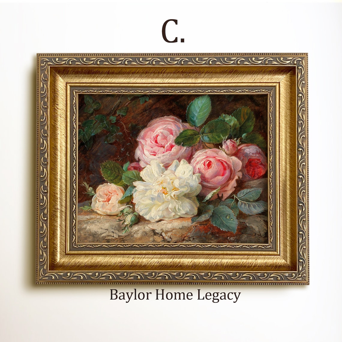 Vintage Roses Still Life Oil Painting Art Print - Image 3